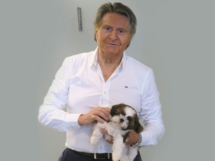 homme portant un chien, 20 ans d'assur o'poil