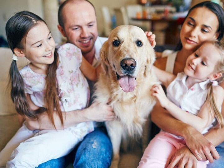 Photo de famille avec le chien Medor assuré chez Assur O'Poil