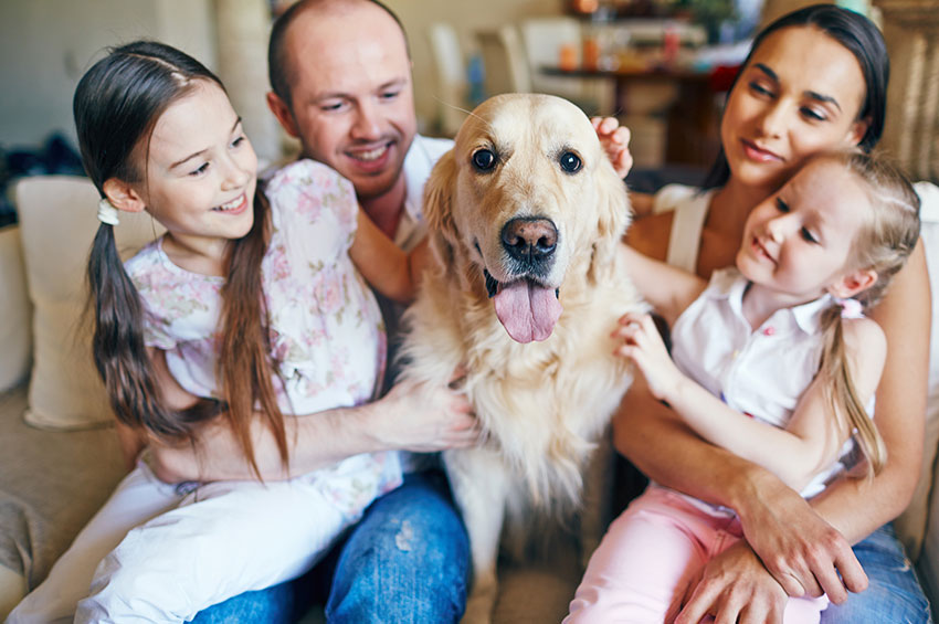 Photo de famille avec le chien Medor assuré chez Assur O'Poil